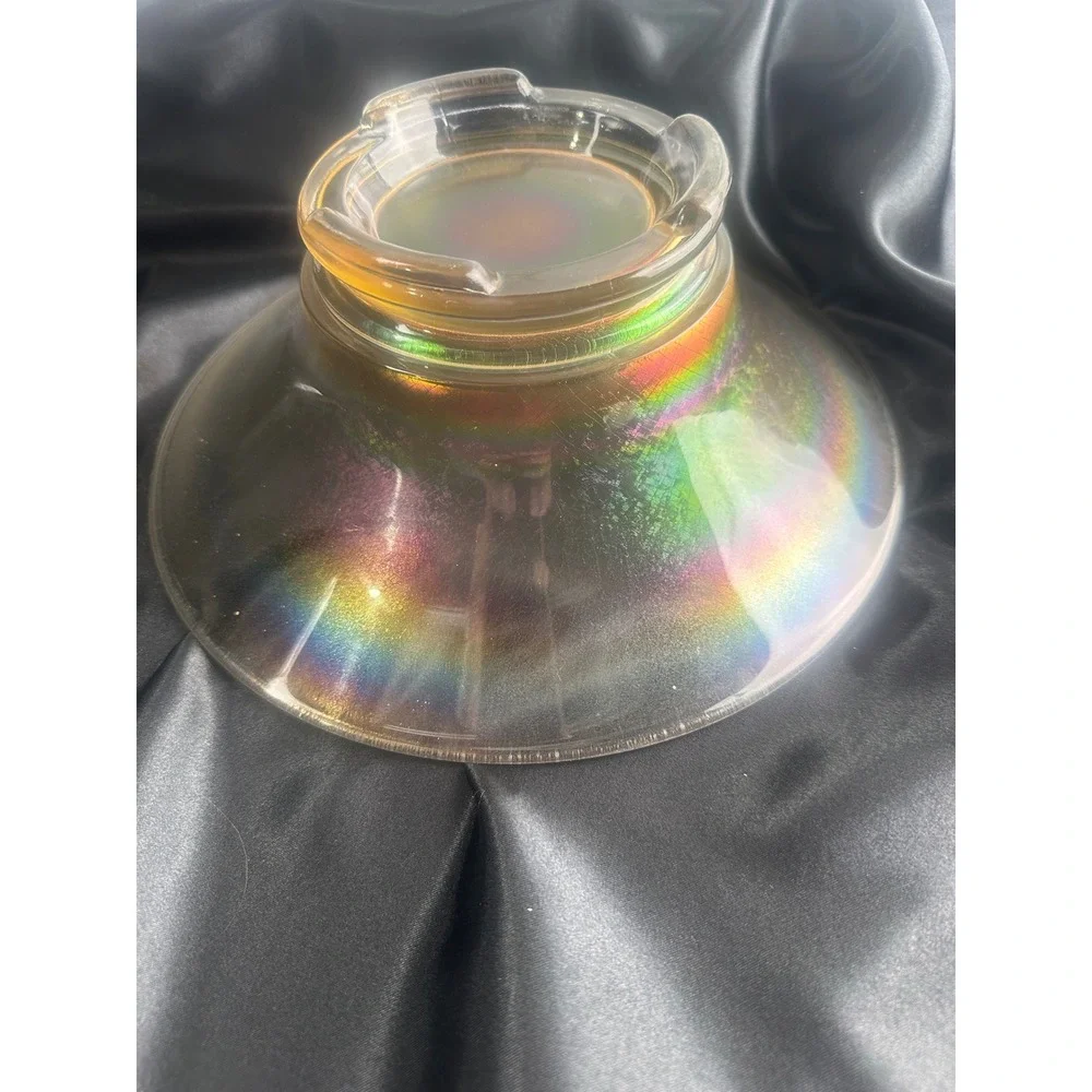 Vintage Iridescent Stretch Glass Console Bowl Rainbow 10 Inch Centerpiece